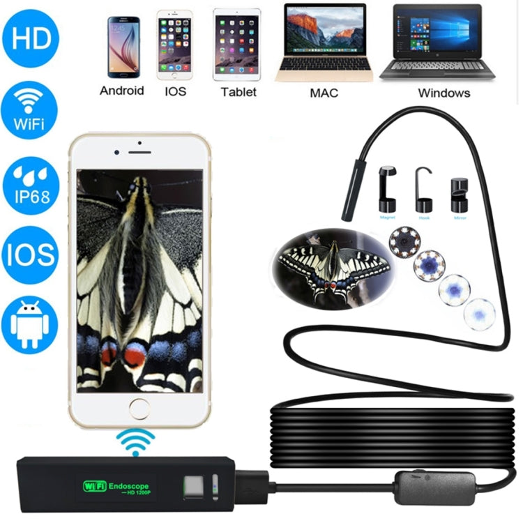 Camera nội soi WiFi HD 2.0MP ống rắn 8mm YPC110 với 8 đèn LED, chống nước IP68, đường kính ống kính 8mm, dây mềm dài 3.5m
