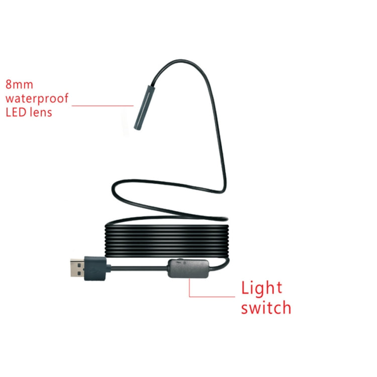 Camera nội soi WiFi HD 2.0MP ống rắn 8mm YPC110 với 8 đèn LED, chống nước IP68, đường kính ống kính 8mm, dây mềm dài 3.5m