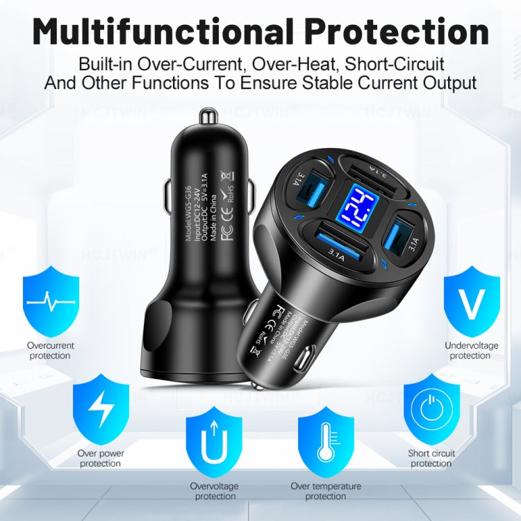 WGS-G36 3.1A 4 in 1 Digital Display Car Charger with Voltmeter, WGS-G36