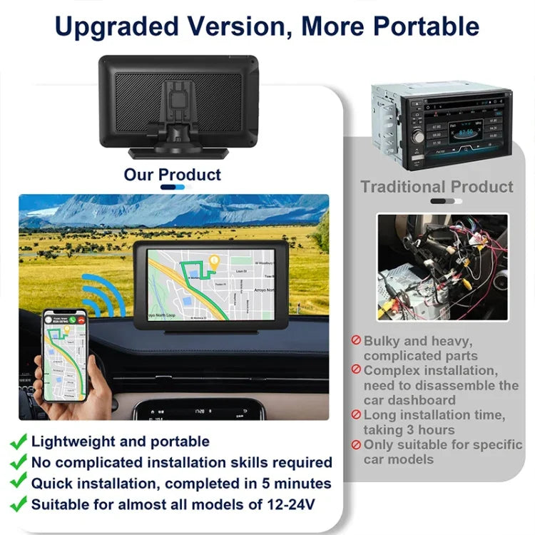 P701S 7 inch Portable Touch Display Wireless Car Navigator Smart CarPlay Bluetooth Reversing Image, P701S