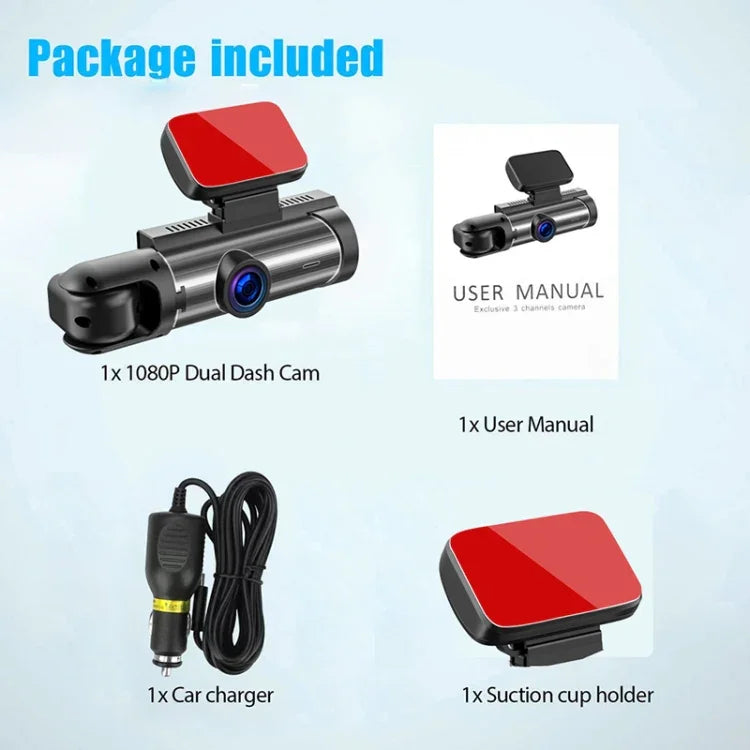 Máy ghi hình lái xe 3.16 inch 1080P HD có tầm nhìn ban đêm với ống kính kép trước và trong xe, Ống kính kép trước và trong xe