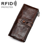 Ví da bò gập dài chống từ RFID cho nữ 3520, có ngăn thẻ, 3520 Đỏ, 3520 Nâu vàng, 3520 Đen, 3520 Cà phê, 3520 Xanh