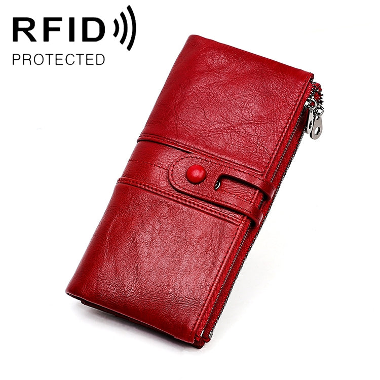 Ví da bò gập dài chống từ RFID cho nữ 3520, có ngăn thẻ, 3520 Đỏ, 3520 Nâu vàng, 3520 Đen, 3520 Cà phê, 3520 Xanh