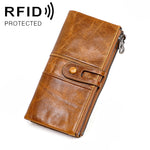 Ví da bò gập dài chống từ RFID cho nữ 3520, có ngăn thẻ, 3520 Đỏ, 3520 Nâu vàng, 3520 Đen, 3520 Cà phê, 3520 Xanh