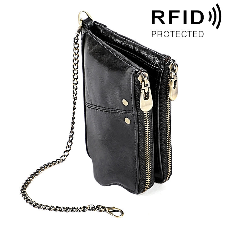 Ví da bò họa tiết Crazy Horse dài gập chống từ RFID LT3533 cho nam, có ngăn thẻ & dây đeo vai, LT3533 Nâu vàng, LT3533 Đen, LT3533 Cà phê, LT3533 Xanh, LT3533 Đỏ