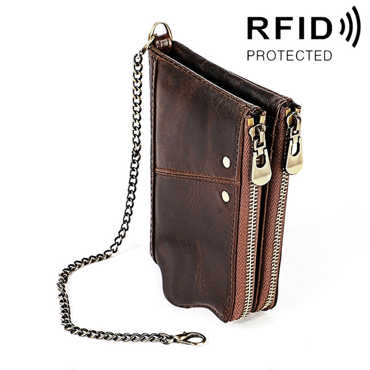 Ví da bò họa tiết Crazy Horse dài gập chống từ RFID LT3533 cho nam, có ngăn thẻ & dây đeo vai, LT3533 Nâu vàng, LT3533 Đen, LT3533 Cà phê, LT3533 Xanh, LT3533 Đỏ