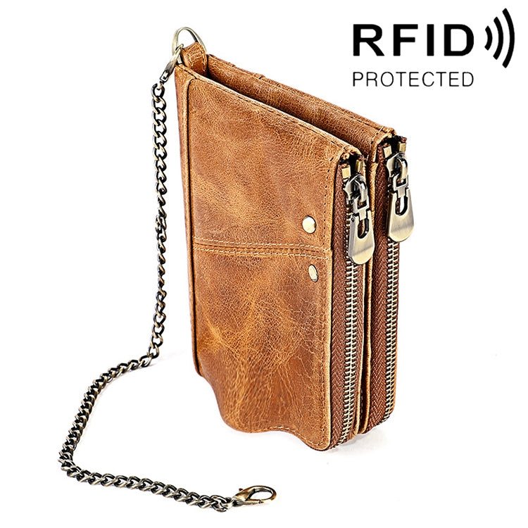 Ví da bò họa tiết Crazy Horse dài gập chống từ RFID LT3533 cho nam, có ngăn thẻ & dây đeo vai, LT3533 Nâu vàng, LT3533 Đen, LT3533 Cà phê, LT3533 Xanh, LT3533 Đỏ
