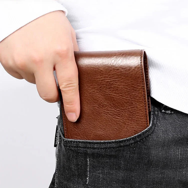 Ví da bò cổ điển 8016 nhiều ngăn đựng thẻ cho nam, có ngăn đựng thẻ tháo rời, 8016