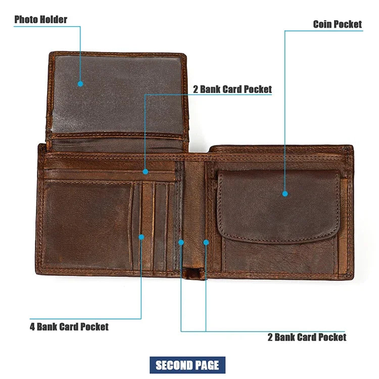 Ví cầm tay chống từ RFID da bò họa tiết Crazy Horse ngang 8020, có ngăn thẻ, màu 8020 Đen, 8020 Cà phê, 8020 Nâu vàng