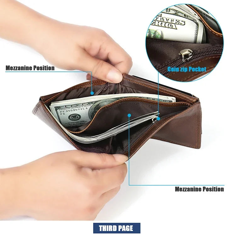Ví cầm tay chống từ RFID da bò họa tiết Crazy Horse ngang 8020, có ngăn thẻ, màu 8020 Đen, 8020 Cà phê, 8020 Nâu vàng