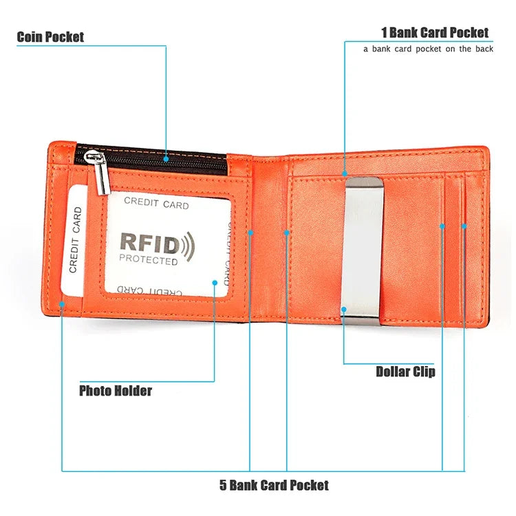 9606 Cowhide Leather Anti-magnetic RFID Multiple Card Slots Wallet for Men, with Zipper Bag, 9606 Black, 9606 Coffee