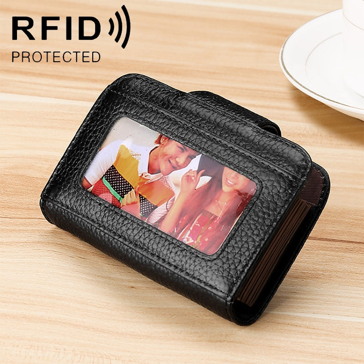 Ví da bò ngang hình đàn Organ nhiều ngăn thẻ chống từ RFID cho nữ KB188, có cửa sổ trong suốt, KB188 Tím, KB188 Đỏ hồng, KB188 Xanh lam, KB188 Đen, KB188 Cà phê