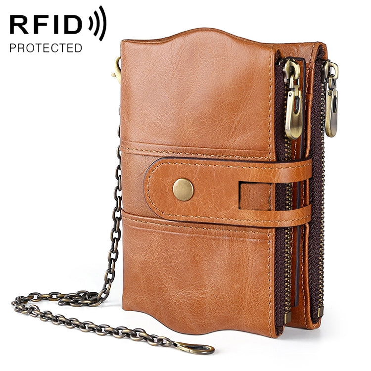 LT3539 Cowhide Leather Zipper Buckle Anti-magnetic RFID Wallet Clutch Bag for Men, with Card Slots & Shoulder Strap, LT3539 Yellowish-brown, LT3539 Shoulder Strap Blue, LT3539 Strap Red
