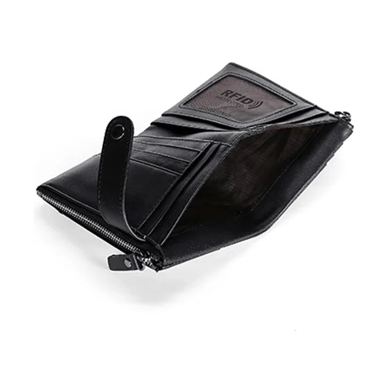 Ví da bò cổ điển đa năng TP-196 nhiều ngăn thẻ, khóa kéo đôi chống từ RFID