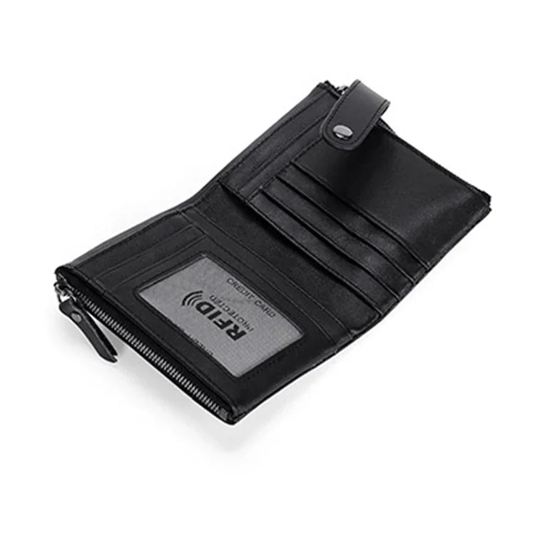 Ví da bò cổ điển đa năng TP-196 nhiều ngăn thẻ, khóa kéo đôi chống từ RFID