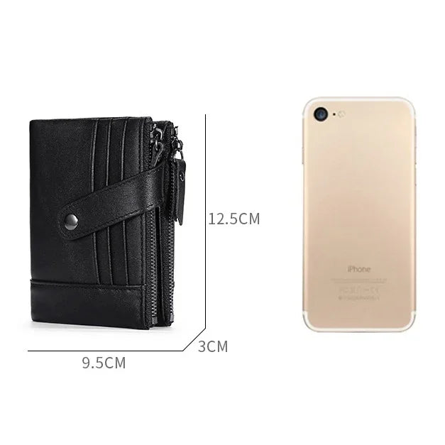 Ví da bò cổ điển đa năng TP-196 nhiều ngăn thẻ, khóa kéo đôi chống từ RFID
