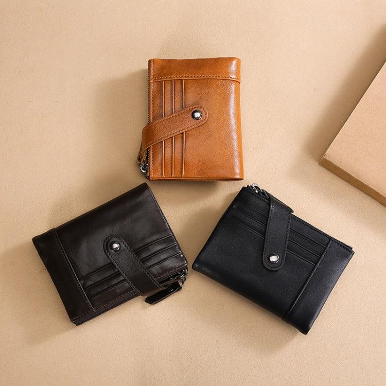 Ví da bò cổ điển đa năng TP-196 nhiều ngăn thẻ, khóa kéo đôi chống từ RFID