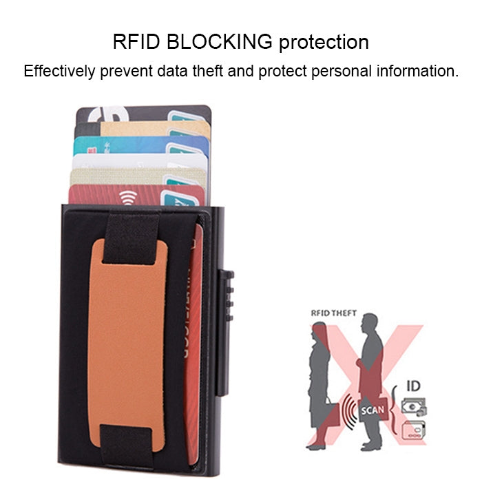 X-32C Ví túi đàn hồi nam hợp kim nhôm chống từ tính RFID chống trộm kiểu bật thẻ tự động nút xoay A dây da PU, X-32C nút xoay A màu đen, X-32C nút xoay A màu bạc