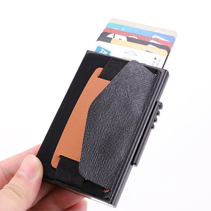 X-32C Ví túi đàn hồi nam hợp kim nhôm chống từ tính RFID chống trộm kiểu bật thẻ tự động nút xoay A dây da PU, X-32C nút xoay A màu đen, X-32C nút xoay A màu bạc