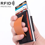 X-32C Ví túi đàn hồi nam hợp kim nhôm chống từ tính RFID chống trộm kiểu bật thẻ tự động nút xoay A dây da PU, X-32C nút xoay A màu đen, X-32C nút xoay A màu bạc