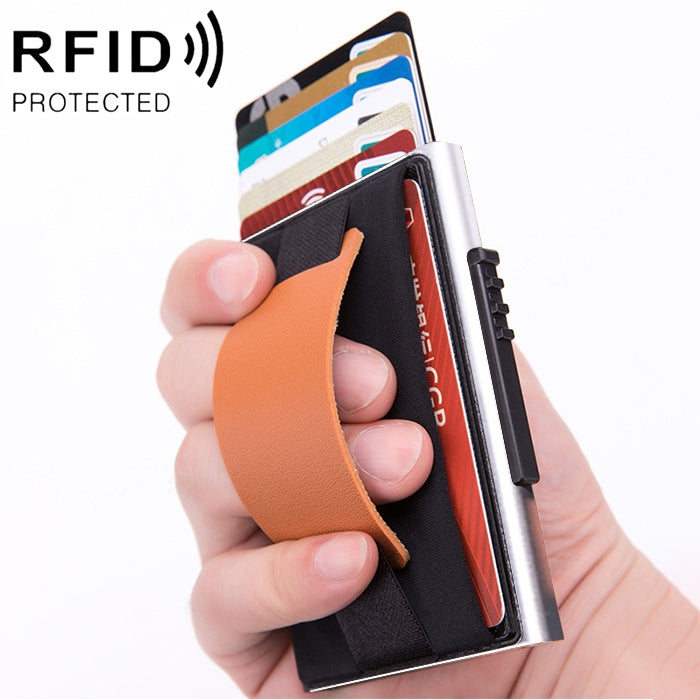 X-32C Ví túi đàn hồi nam hợp kim nhôm chống từ tính RFID chống trộm kiểu bật thẻ tự động nút xoay A dây da PU, X-32C nút xoay A màu đen, X-32C nút xoay A màu bạc