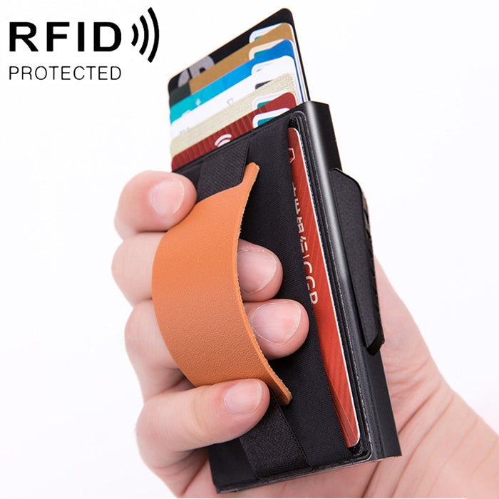 X-32C Ví túi đàn hồi nam hợp kim nhôm chống từ tính RFID chống trộm kiểu bật thẻ tự động nút xoay B dây da PU, X-32C nút xoay B màu xám, X-32C nút xoay B màu xanh, X-32C nút xoay B màu đen