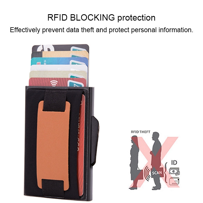 X-32C Ví túi đàn hồi nam hợp kim nhôm chống từ tính RFID chống trộm kiểu bật thẻ tự động nút xoay B dây da PU, X-32C nút xoay B màu xám, X-32C nút xoay B màu xanh, X-32C nút xoay B màu đen