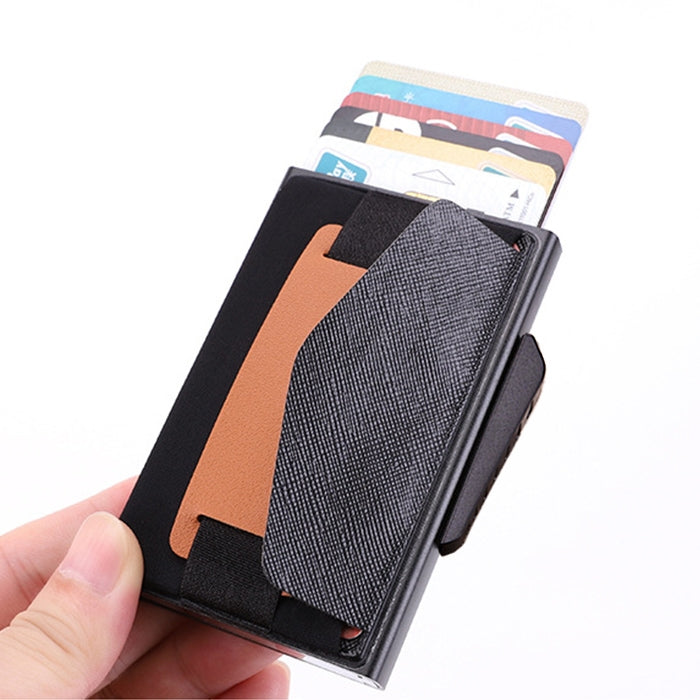 X-32C Ví túi đàn hồi nam hợp kim nhôm chống từ tính RFID chống trộm kiểu bật thẻ tự động nút xoay B dây da PU, X-32C nút xoay B màu xám, X-32C nút xoay B màu xanh, X-32C nút xoay B màu đen