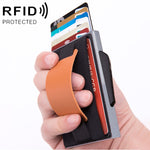 X-32C Ví túi đàn hồi nam hợp kim nhôm chống từ tính RFID chống trộm kiểu bật thẻ tự động nút xoay B dây da PU, X-32C nút xoay B màu xám, X-32C nút xoay B màu xanh, X-32C nút xoay B màu đen