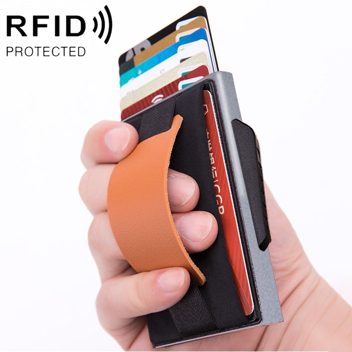 X-32C Ví túi đàn hồi nam hợp kim nhôm chống từ tính RFID chống trộm kiểu bật thẻ tự động nút xoay B dây da PU, X-32C nút xoay B màu xám, X-32C nút xoay B màu xanh, X-32C nút xoay B màu đen