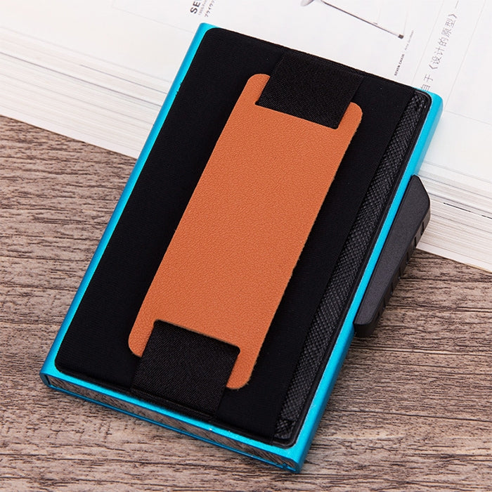 X-32C Ví túi đàn hồi nam hợp kim nhôm chống từ tính RFID chống trộm kiểu bật thẻ tự động nút xoay B dây da PU, X-32C nút xoay B màu xám, X-32C nút xoay B màu xanh, X-32C nút xoay B màu đen