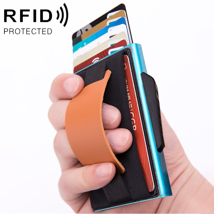 X-32C Ví túi đàn hồi nam hợp kim nhôm chống từ tính RFID chống trộm kiểu bật thẻ tự động nút xoay B dây da PU, X-32C nút xoay B màu xám, X-32C nút xoay B màu xanh, X-32C nút xoay B màu đen