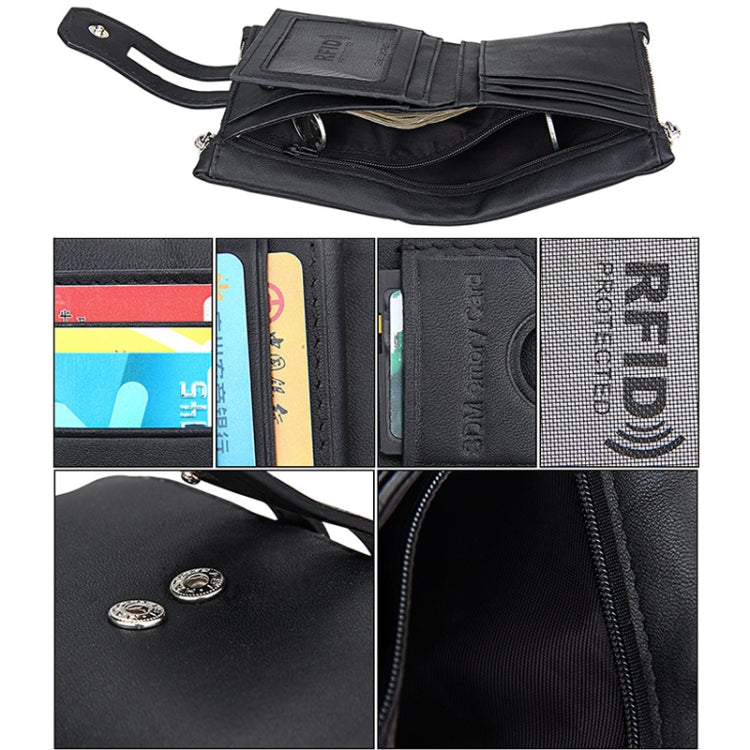 Ví đựng thẻ gấp 3 bằng da bò thật họa tiết Crazy Horse, khóa kéo, chống RFID, ví đựng tiền xu và thẻ cho nam, kích thước: 12*9,5*3,5cm