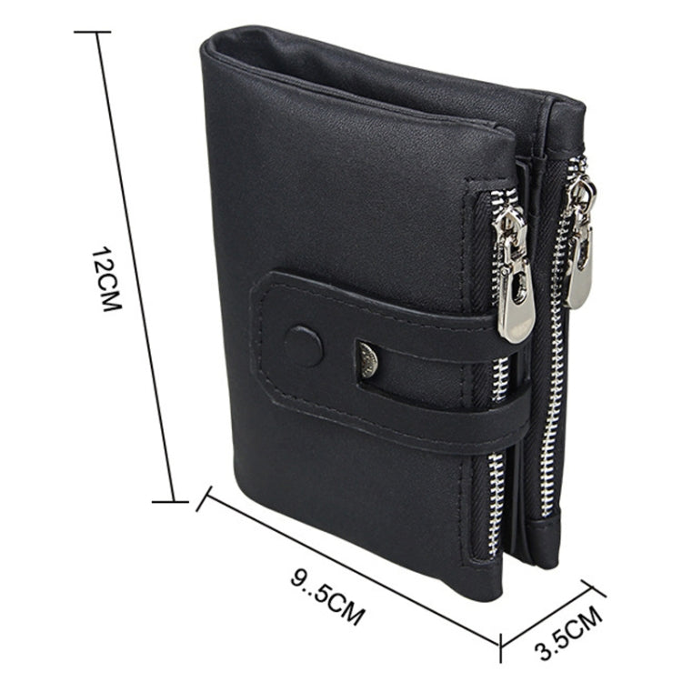 Ví đựng thẻ gấp 3 bằng da bò thật họa tiết Crazy Horse, khóa kéo, chống RFID, ví đựng tiền xu và thẻ cho nam, kích thước: 12*9,5*3,5cm