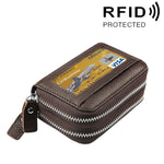 Ví đựng thẻ da bò thật hai lớp màu trơn có khóa kéo, chống RFID, ví đựng tiền xu và thẻ, có 11 ngăn đựng thẻ và ngăn đựng tiền xu, kích thước: 11*7.5*4.5cm
