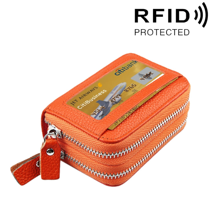 Ví đựng thẻ da bò thật hai lớp màu trơn có khóa kéo, chống RFID, ví đựng tiền xu và thẻ, có 11 ngăn đựng thẻ và ngăn đựng tiền xu, kích thước: 11*7.5*4.5cm