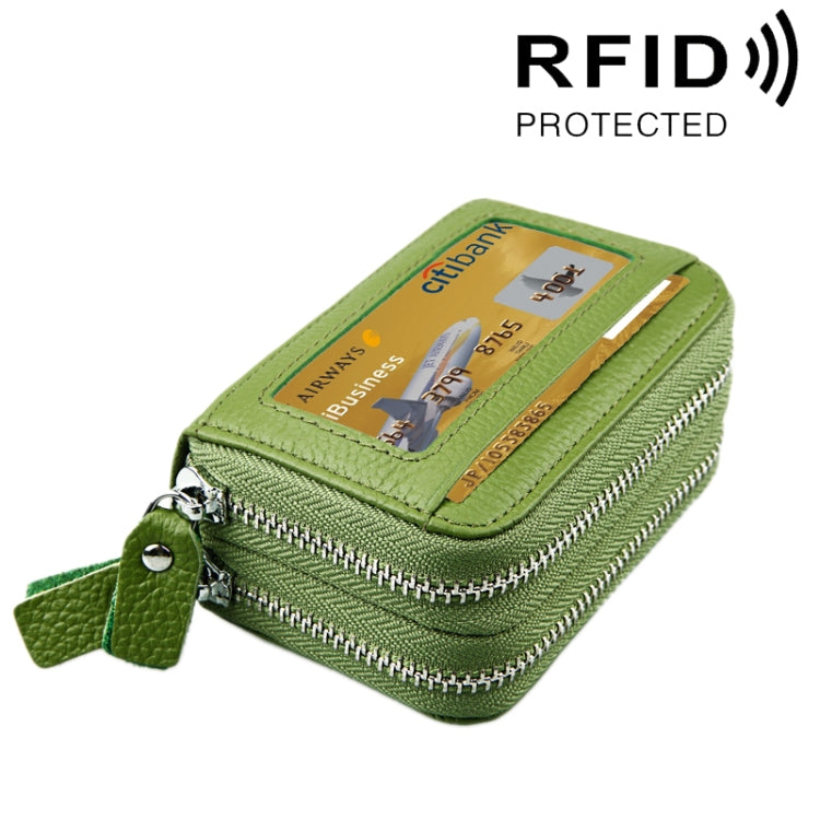 Ví đựng thẻ da bò thật hai lớp màu trơn có khóa kéo, chống RFID, ví đựng tiền xu và thẻ, có 11 ngăn đựng thẻ và ngăn đựng tiền xu, kích thước: 11*7.5*4.5cm