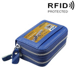 Ví đựng thẻ da bò thật hai lớp màu trơn có khóa kéo, chống RFID, ví đựng tiền xu và thẻ, có 11 ngăn đựng thẻ và ngăn đựng tiền xu, kích thước: 11*7.5*4.5cm