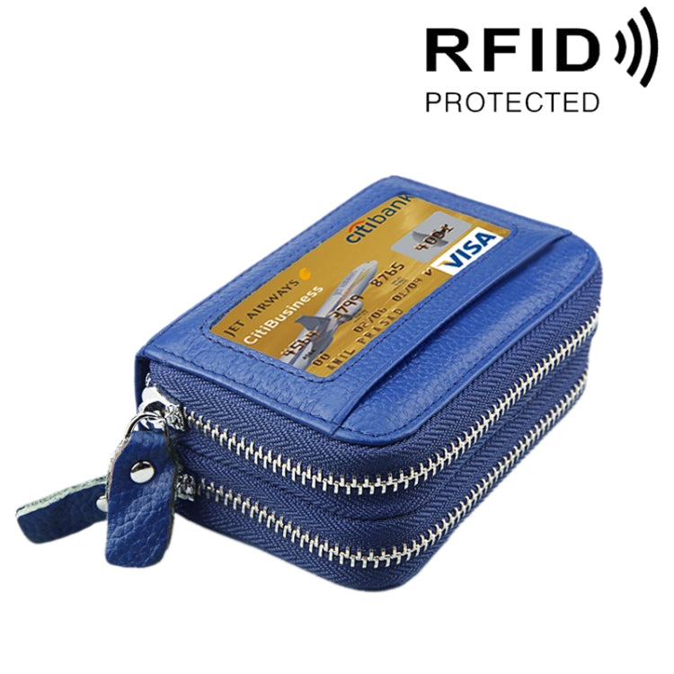 Ví đựng thẻ da bò thật hai lớp màu trơn có khóa kéo, chống RFID, ví đựng tiền xu và thẻ, có 11 ngăn đựng thẻ và ngăn đựng tiền xu, kích thước: 11*7.5*4.5cm