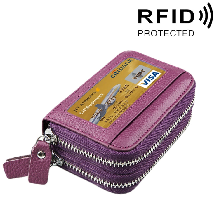 Ví đựng thẻ da bò thật hai lớp màu trơn có khóa kéo, chống RFID, ví đựng tiền xu và thẻ, có 11 ngăn đựng thẻ và ngăn đựng tiền xu, kích thước: 11*7.5*4.5cm
