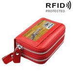 Ví đựng thẻ da bò thật hai lớp màu trơn có khóa kéo, chống RFID, ví đựng tiền xu và thẻ, có 11 ngăn đựng thẻ và ngăn đựng tiền xu, kích thước: 11*7.5*4.5cm