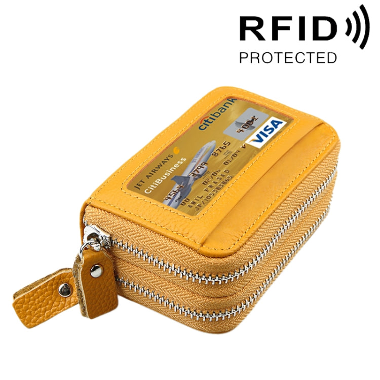 Ví đựng thẻ da bò thật hai lớp màu trơn có khóa kéo, chống RFID, ví đựng tiền xu và thẻ, có 11 ngăn đựng thẻ và ngăn đựng tiền xu, kích thước: 11*7.5*4.5cm