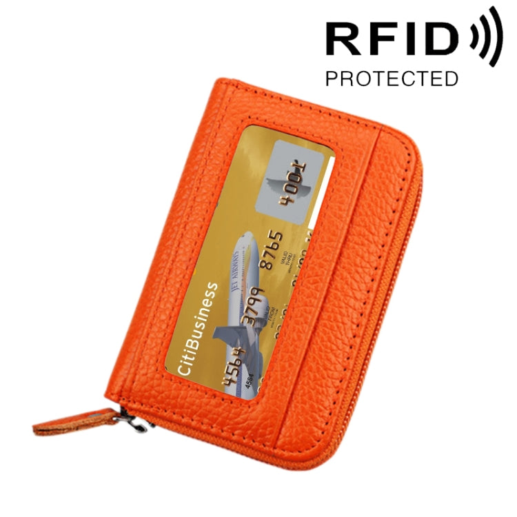 Ví đựng thẻ ngang khóa kéo màu trơn bằng da bò thật, chống RFID, hộp bảo vệ với 12 ngăn thẻ, Kích thước: 11.5*7.5cm