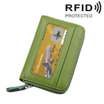 Ví đựng thẻ ngang khóa kéo màu trơn bằng da bò thật, chống RFID, hộp bảo vệ với 12 ngăn thẻ, Kích thước: 11.5*7.5cm