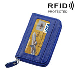 Ví đựng thẻ ngang khóa kéo màu trơn bằng da bò thật, chống RFID, hộp bảo vệ với 12 ngăn thẻ, Kích thước: 11.5*7.5cm