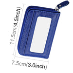 Ví đựng thẻ ngang khóa kéo màu trơn bằng da bò thật, chống RFID, hộp bảo vệ với 12 ngăn thẻ, Kích thước: 11.5*7.5cm