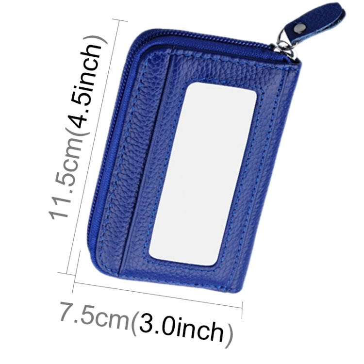 Ví đựng thẻ ngang khóa kéo màu trơn bằng da bò thật, chống RFID, hộp bảo vệ với 12 ngăn thẻ, Kích thước: 11.5*7.5cm