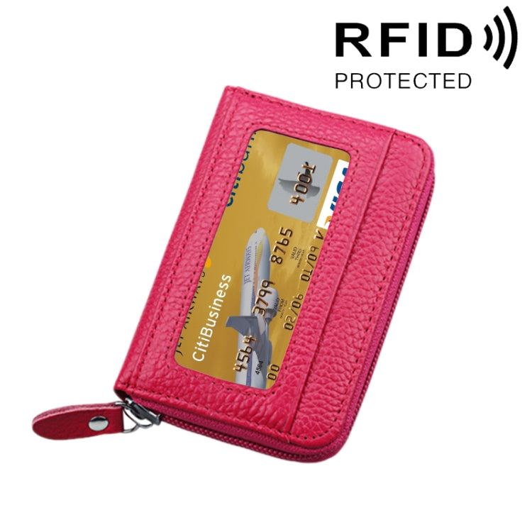 Ví đựng thẻ ngang khóa kéo màu trơn bằng da bò thật, chống RFID, hộp bảo vệ với 12 ngăn thẻ, Kích thước: 11.5*7.5cm