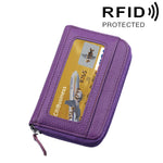 Ví đựng thẻ ngang khóa kéo màu trơn bằng da bò thật, chống RFID, hộp bảo vệ với 12 ngăn thẻ, Kích thước: 11.5*7.5cm