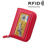 Ví đựng thẻ ngang khóa kéo màu trơn bằng da bò thật, chống RFID, hộp bảo vệ với 12 ngăn thẻ, Kích thước: 11.5*7.5cm